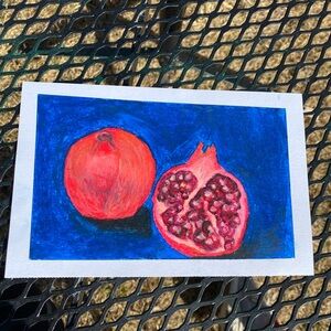 Original Oil Pastel Pomegranate Painting